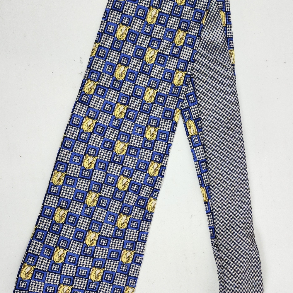 Vintage Gianni Versace Silk Neck Tie Baroque Wave Made in Italy Blue Yellow